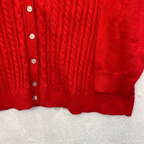 Lands' End Cable Knit Cardigan Sweater Women's 2X 20W-22W Red Holiday Christmas - Picture 6 of 12